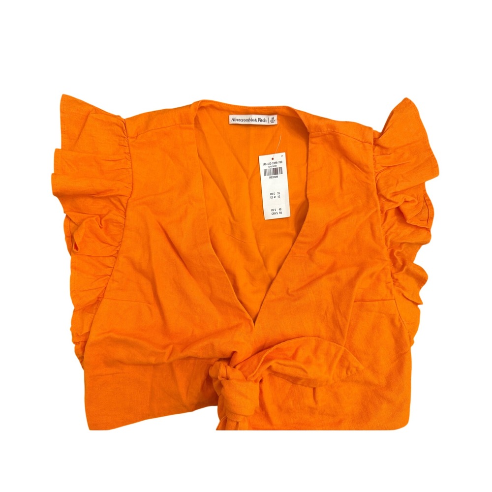 Abercrombie & Fitch Orange Flutter Sleeve Tie Front Crop Top 140-412-2498-700 M